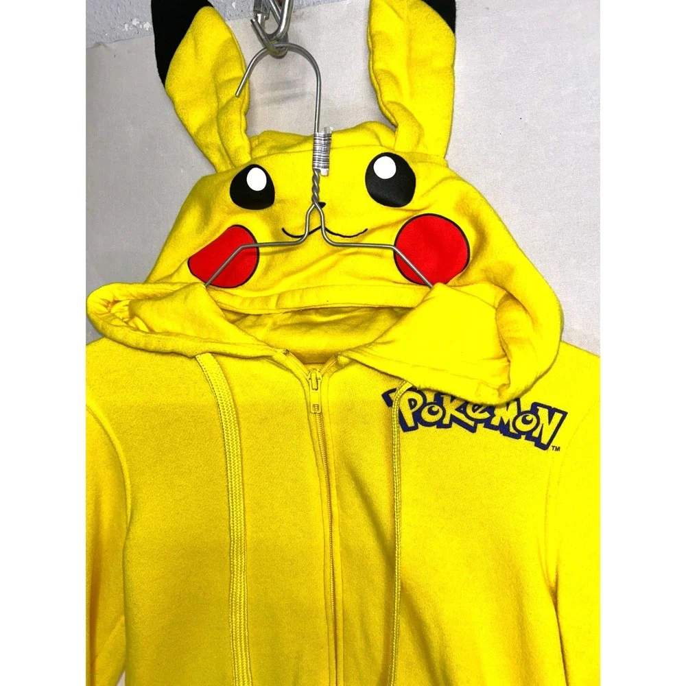 Pokemon Pikachu Full Zip Hoodie Ears Tail Cosplay Yellow Small